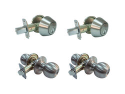Faultless Ball Satin Stainless Steel Metal Entry Knob and Single Cylinder Deadbolt 3 Grade Right Han