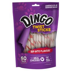 Dingo Twist Sticks All Size Dogs Adult Rawhide Twists Chicken 50 pk