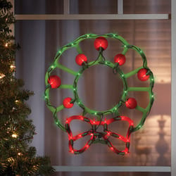 IG Design Green/Red Lit Wreath Silhouette Window Decor, Ornament Indoor Christmas Decor