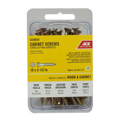 Ace No. 10 S X 3-1/2 in. L Star Yellow Zinc-Plated Cabinet Screws 25 pk