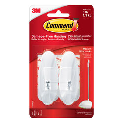 3M Command Medium Plastic Wire Hooks 3-1/8 in. L 2 pk