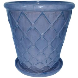 Trendspot 16.54 in. H X 17 in. D Ceramic French Quilt Flower Pot Blue