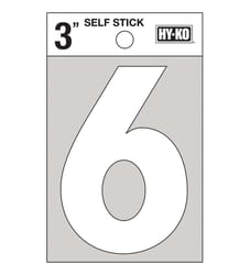 Hy-Ko 3 in. White Vinyl Self-Adhesive Number 6 1 pc
