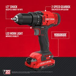 Craftsman 20 V 1/2 in. Brushed Cordless Compact Drill Kit (Battery & Charger)