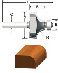 Vermont American 7/8 in. D X 3/16 in. R X 2-1/8 in. L Carbide Tipped Round Over Router Bit