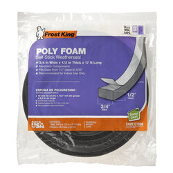 Frost King Charcoal Poly Foam Weather Stripping Tape For Doors and Windows 17 ft. L X .5 in. T