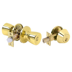 Tell Alton Bright Brass Knob and Single Cylinder Deadbolt ANSI Grade 3 1-3/4 in.