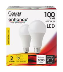 Feit Electric acre Enhance A21 E26 (Medium) LED Bulb Bright White 100 Watt Equivalence 2 pk
