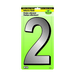 Hy-Ko 6 in. Reflective White Plastic Nail-On Number 2 1 pc