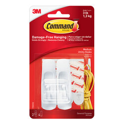 3M Command Medium Plastic Hook 3-7/8 in. L 2 pk