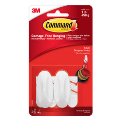 3M Command Small Plastic Designer Hooks 2-1/8 in. L 2 pk