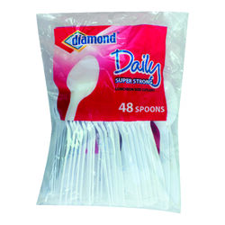 Diamond White Plastic Heavy Duty Spoons 48 pk