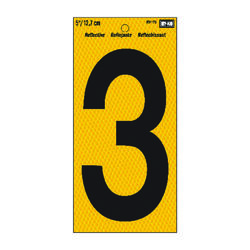 Hy-Ko 5 in. Reflective Black Vinyl Self-Adhesive Number 3 1 pc