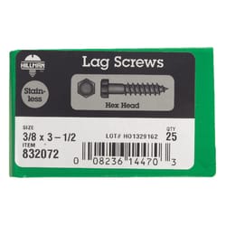 Hillman 3/8 in. S X 3-1/2 in. L Hex Stainless Steel Lag Screw 25 pk