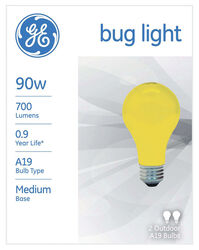 GE 90 W A19 A-Line Incandescent Bulb E26 (Medium) Yellow 2 pk