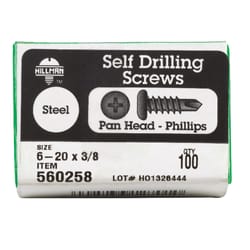 Hillman No. 6-20 S X 3/8 in. L Phillips Pan Head Sheet Metal Screws 100 1 pk