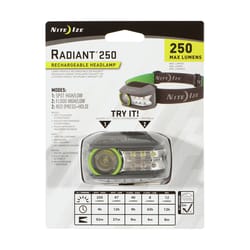 Nite Ize Radiant 250 lm Gray/Green LED Head Lamp LifePO4 Battery