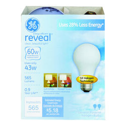 GE Reveal 43 W A19 A-Line Halogen Bulb 565 lm Soft White 2 pk