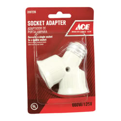 Ace Plastic Medium Base Twin Light Socket Adapter 1 pk