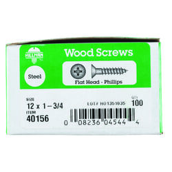 Hillman No. 12 S X 1-3/4 in. L Phillips Zinc-Plated Wood Screws 100 pk