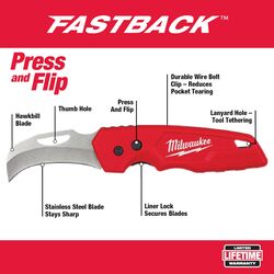 Milwaukee Fastback 7-1/4 in. Press and Flip Pocket Knife Red 1 pk