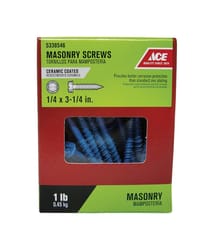 Ace 1/4 in. S X 3-1/4 in. L Slotted Hex Washer Head Masonry Screws 1 lb 35 pk