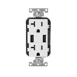 Leviton Decora 20 amps 125 V Duplex White Outlet and USB Charger 5-20R 1 pk