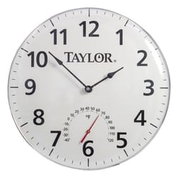 Taylor 18 inch Dial Clock/Thermometer Metal White
