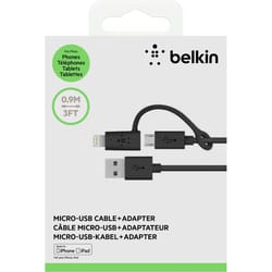 Belkin USB to Lightning to Micro Cable and Adapter 3 ft. Black