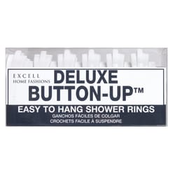 Excell Deluxe Button-Up White Plastic Shower Curtain Rings 12 pk
