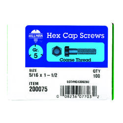 Hillman 5/16 in. D X 1-1/2 in. L Heat Treated Zinc Steel Hex Head Cap Screw 100 pk