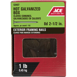 Ace 8D 2-1/2 in. Box Hot-Dipped Galvanized Steel Nail Flat 1 lb