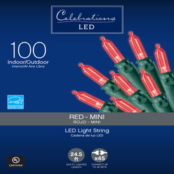 Celebrations Basic LED Mini Red 100 ct String Christmas Lights 24.75 ft.