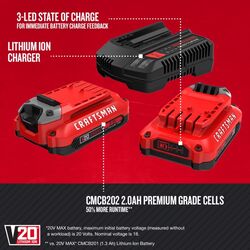 Craftsman 20V MAX 20 V 2 Ah Lithium-Ion Battery and Charger Starter Kit 3 pc