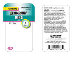 Jandorf 6 Ga. Uninsulated Wire Terminal Ring Silver 2 pk
