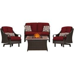 Hanover Ventura 4 pc Cocoa Stone Steel Fire Pit Set Crimson Red