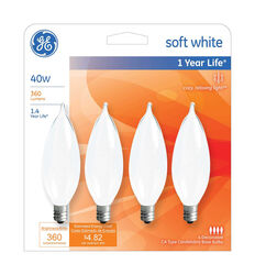 GE 40 W CA10 Decorative Incandescent Bulb E12 (Candelabra) Soft White 4 pk