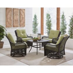 Hanover Orleans 5 pc Chocolate Brown Steel Woven Chat Set Avocado Green
