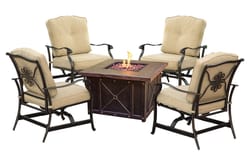 Hanover Summer Nights 5 pc Brown Steel Traditional Fire Pit Set Tan