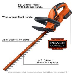 Black and Decker 22 in. 20 V Battery Hedge Trimmer Kit (Battery & Charger)