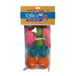 Chomper Kylies Brights Assorted Mouse and Ball Pet Toy Large 8 pc