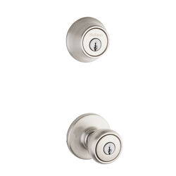 Kwikset Tylo Satin Nickel Entry Knob and Single Cylinder Deadbolt ANSI/BHMA Grade 3 1-3/4 in.