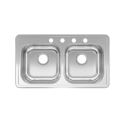 Kindred Stainless Steel Top Mount 33 in. W X 19 in. L Two Bowls Kitchen Sink