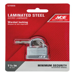 Ace 15/16 in. H X 1-1/4 in. W X 11/16 in. L Laminated Steel Warded Locking Padlock 1 pk