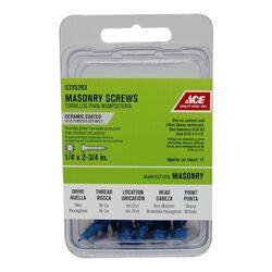 Ace 1/4 in. S X 2-3/4 in. L Slotted Hex Washer Head Masonry Screws 12 pk