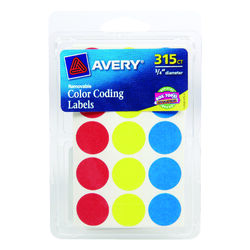 Avery 0.75 in. H X 3/4 in. W Round Assorted Color Coding Label 315 pk