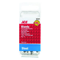 Ace 3/16 in. D X 1/4 in. R Steel Rivets Silver 15 pk