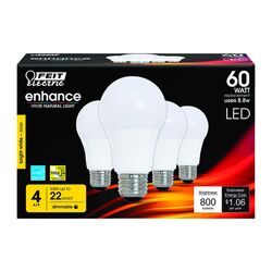 Feit Electric acre A19 E26 (Medium) LED Bulb Bright White 60 Watt Equivalence 4 pk