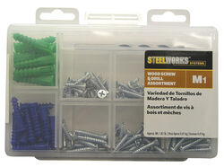Steelworks M1 No.8, No.10, No.12 S X Assortment in. L Phillips Blue Wood Screw and Drill Kit 6 pk