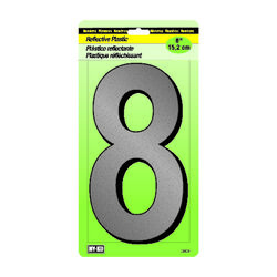 Hy-Ko 6 in. Reflective White Plastic Nail-On Number 8 1 pc